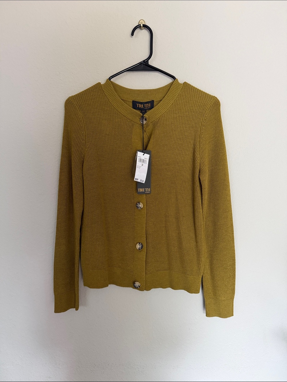 TRUTH Mustard Ribbed Button-Front Women's Cardigan